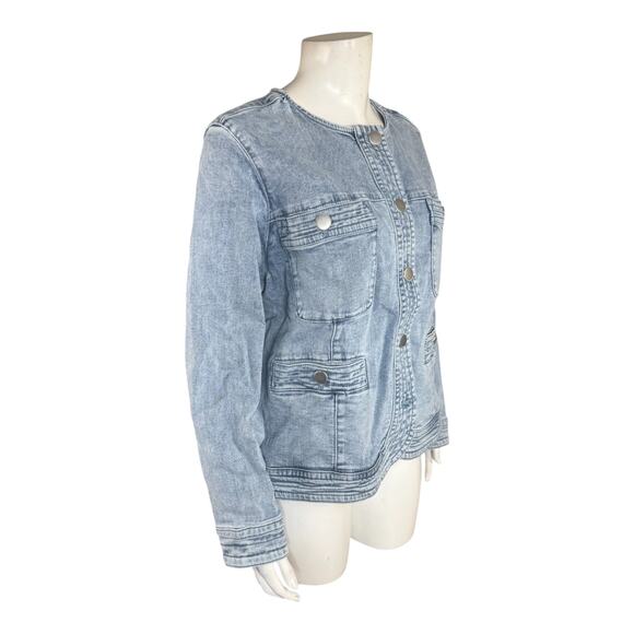 Studio Park X Amy Stran Denim Lady Jacket Light Wash Medium Fall Button Front - Picture 11 of 15